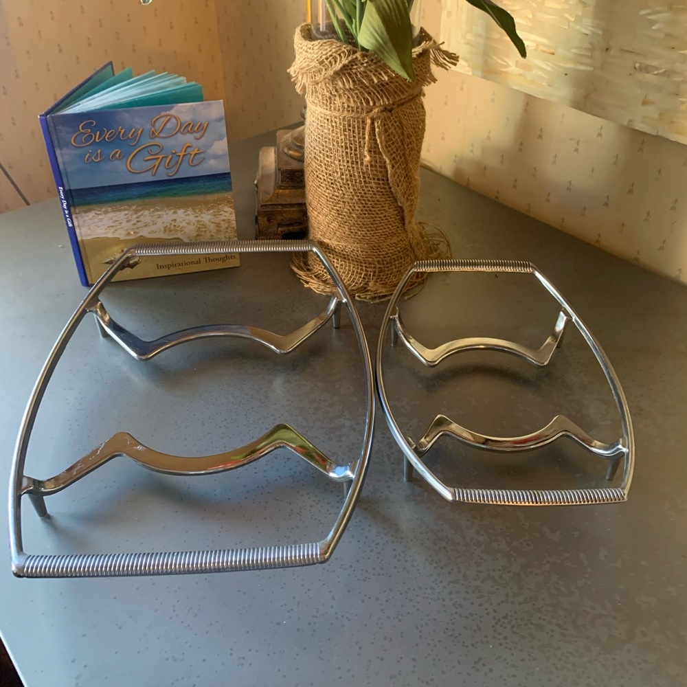 2 VINTAGE Corningware CHROME casserole dish holders. Stamped Corningware.